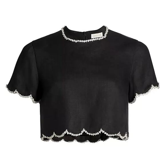 Zimmermann Tops - Zimmermann Embellished Black Crush Crop Top Size 0 / US 4